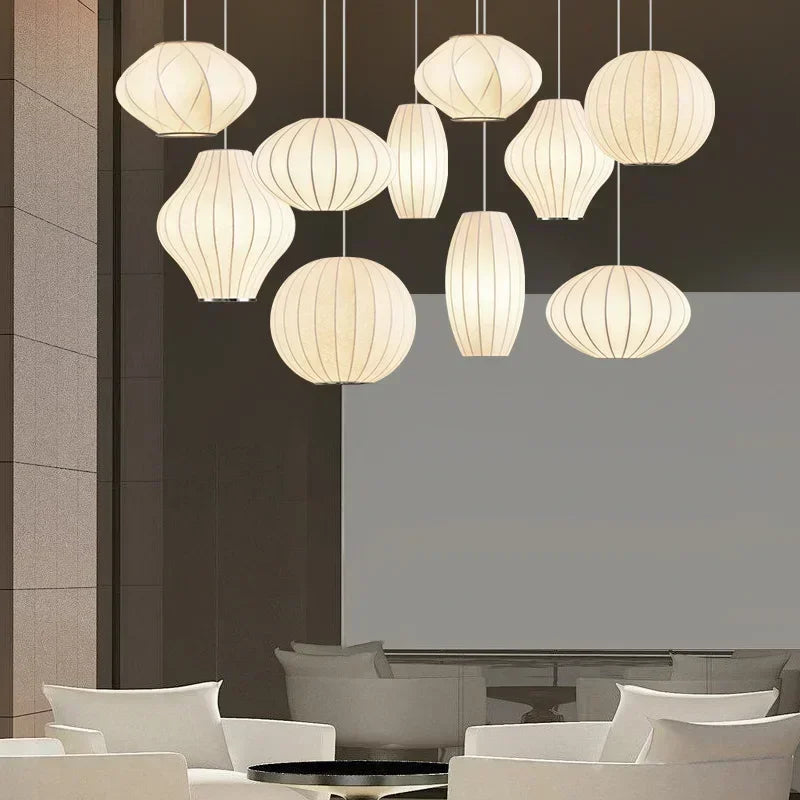 Modern Pure White Silk Pendant Lamp Home Decor Chandeliers for Living Room Bedroom Nordic Drop Light Indoor Lighting Fixtures