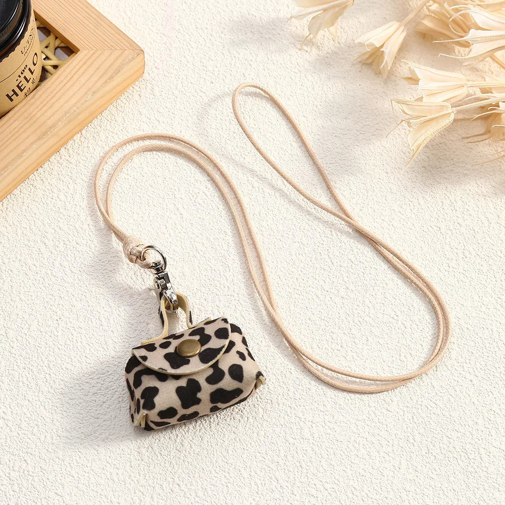 Retro Cute Small Leather Bag Long Necklace for Women Fashion Sweater Chain Neck Hanging Jewelry Versatile Accessory Gift