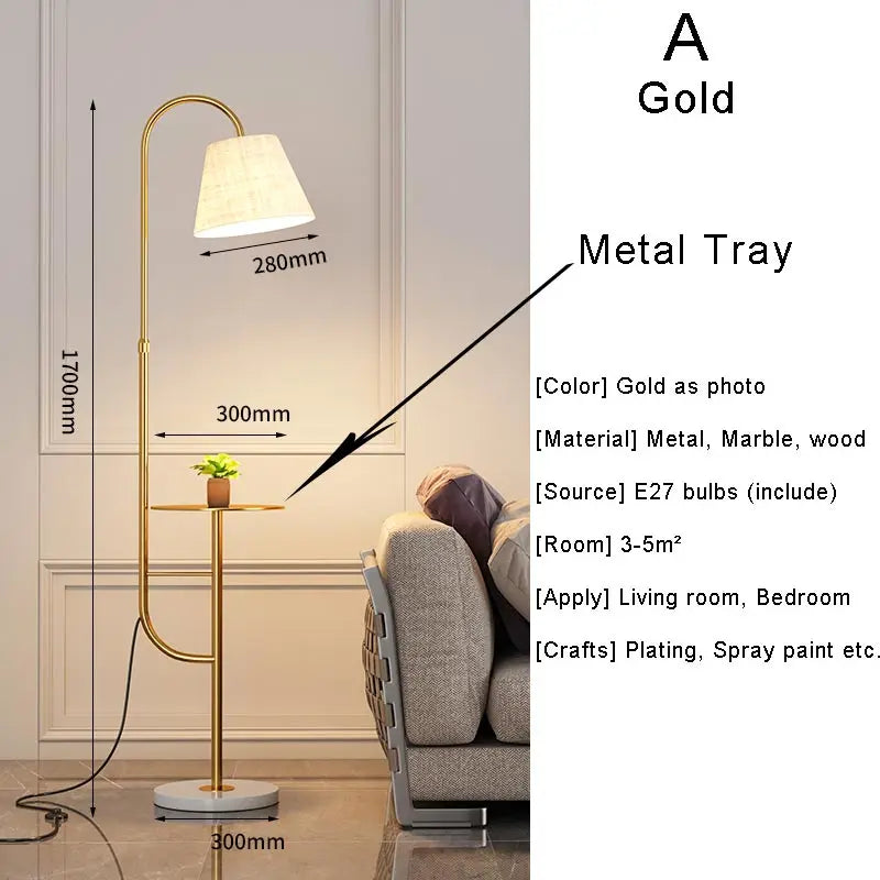 Nordic Woonkamer Led Vloerlampen Bank Slaapkamer Nachtkastje Decoratie Stand Lichtpunt Zwart Goud Home Verlichting Stof Lampenkap