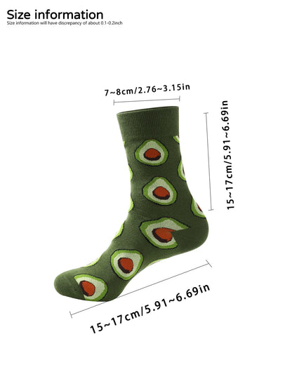 1 paar middellange unisex sokken, nieuwe en interessante sokken met avocadopotjes voor Kerstmis en vier seizoenen