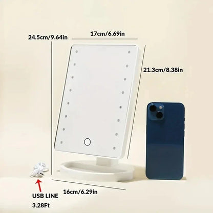 16 LED Desktop Makeup Mirror Night Light Touch Sensitive Design, 360 Degree Rotating StorageMakeup Mirror Brightnes Cosmetics