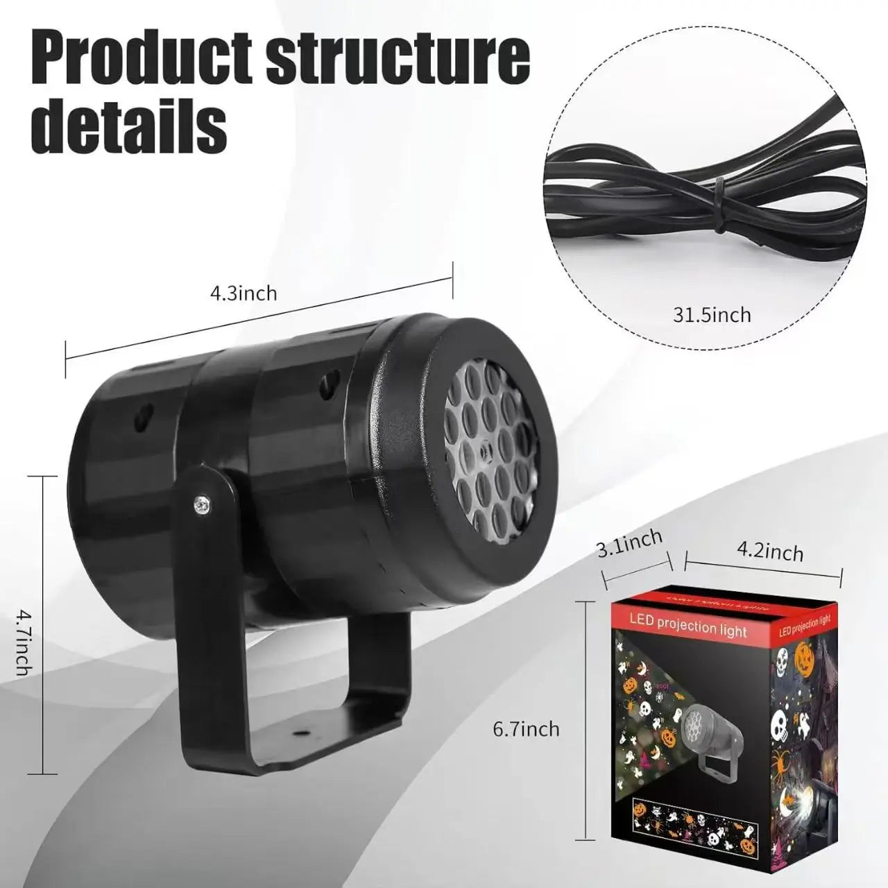 ضوء عرض بنمط دوار للهالوين، ضوء محيط 5 فولت، زينة عيد الميلاد USB، أضواء كاشفة للمهرجانات والحفلات العائلية