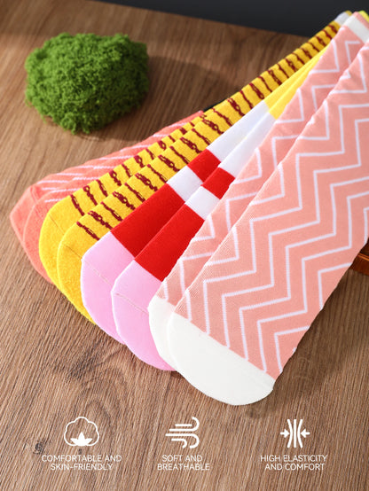 4pair of mid-calf unisex socks in a salmon sushi design, a novel and creative practical gift that is fun for the holidays.