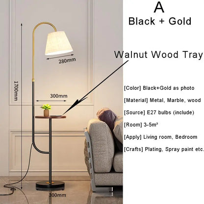 Nordic Woonkamer Led Vloerlampen Bank Slaapkamer Nachtkastje Decoratie Stand Lichtpunt Zwart Goud Home Verlichting Stof Lampenkap