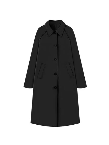 Vrouwen Mode Lange Trench Coat Herfst en Winter Kapel Lange Mouw Single-Breasted Jas Los Puur Kleur Eenvoudige Straatjas