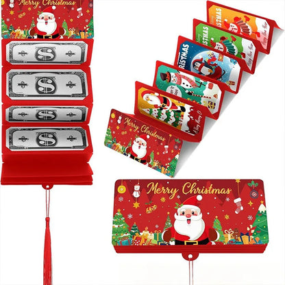Christmas Santa Claus Folding Banknote Card Merry Christmas Decor with 10 Card Slot Christmas Surprise Party Envelope Money Box