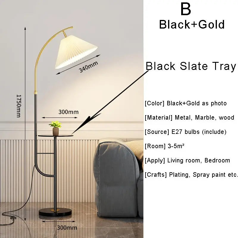 Nordic Woonkamer Led Vloerlampen Bank Slaapkamer Nachtkastje Decoratie Stand Lichtpunt Zwart Goud Home Verlichting Stof Lampenkap