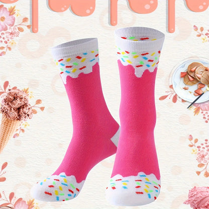 A pair of unique and colorful ice cream patterns for men and women, gift socks for friends on Halloween, all season collection