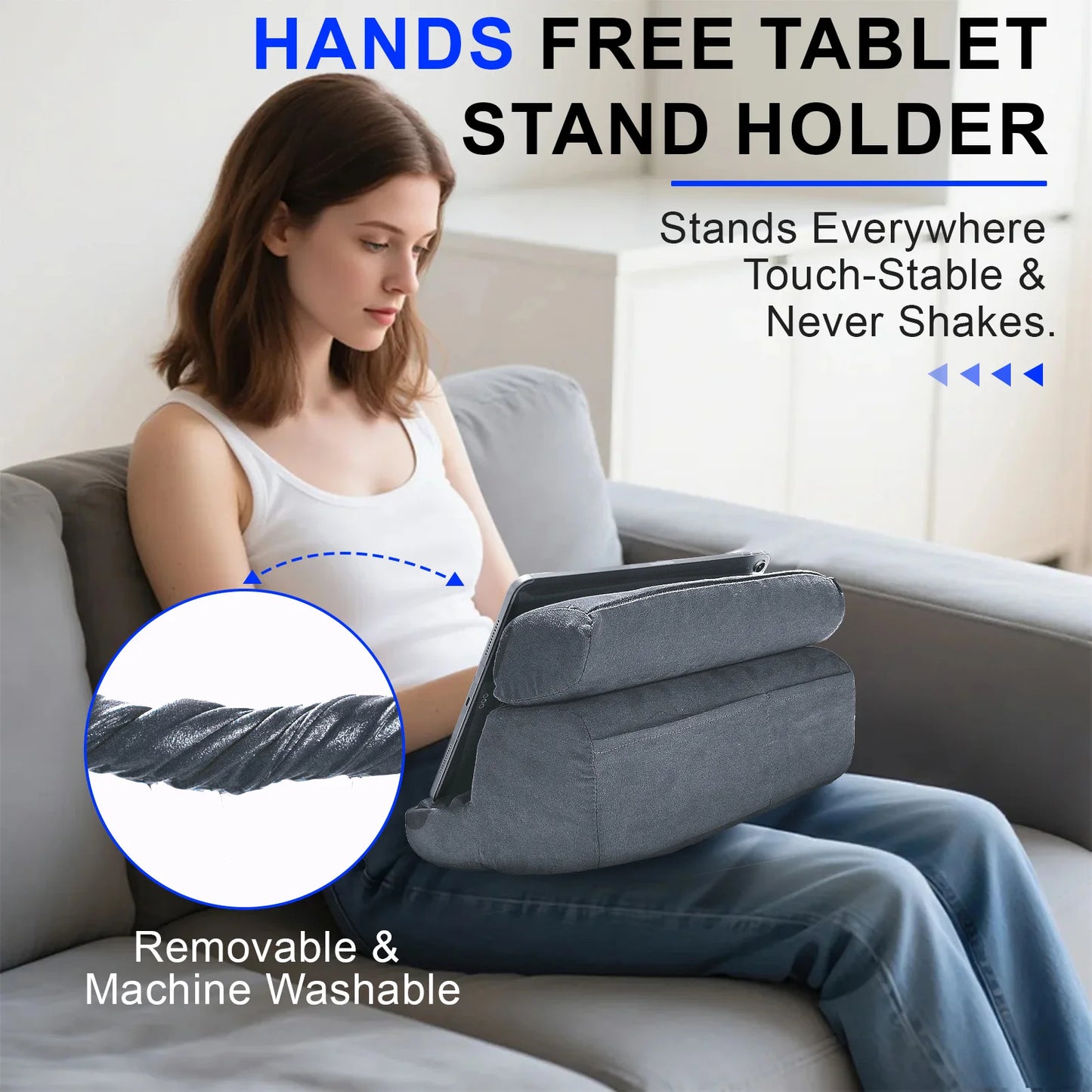 Xnyocn Tablet Pillow Holder Foldable IPad Stand for Lap Bed and Desk Tablet Soft Pad Dock with Pocket Stylus Mount for IPad Pro