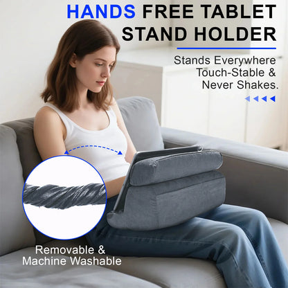 Xnyocn Tablet Pillow Holder Foldable IPad Stand for Lap Bed and Desk Tablet Soft Pad Dock with Pocket Stylus Mount for IPad Pro