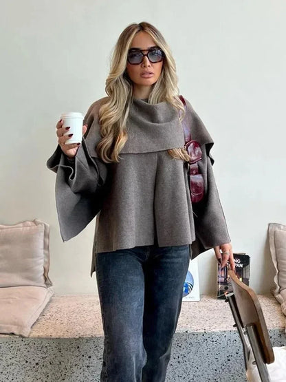 Dames herfst winterjas dames casual commuter jas gebreide losse oversized jas asymmetrische elegante split chique sjaal jas