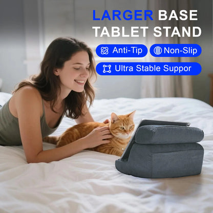 Xnyocn Tablet Pillow Holder Foldable IPad Stand for Lap Bed and Desk Tablet Soft Pad Dock with Pocket Stylus Mount for IPad Pro