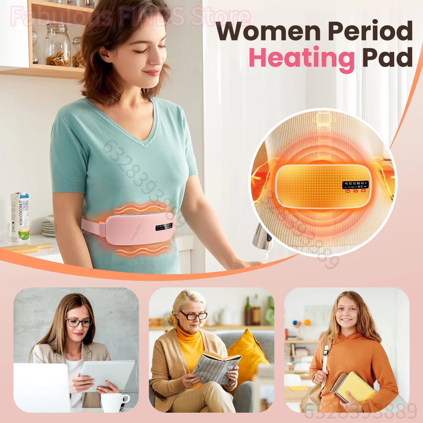 QUOTED Women Menstrual Heating Pads Effective Hot Compress Period Relief Belt Rechargeable Heated Waist Massager Gifts for Female