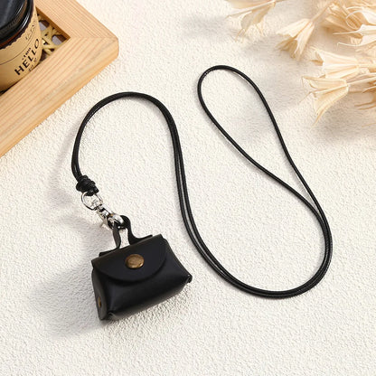 Retro Cute Small Leather Bag Long Necklace for Women Fashion Sweater Chain Neck Hanging Jewelry Versatile Accessory Gift