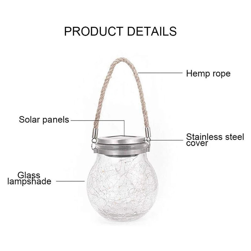 Solar Cracked Glass Jar Lamp IP65 Waterproof 30LED Warm White & Colorful Lights Outdoor String Lights for Garden Patio Yard Tree