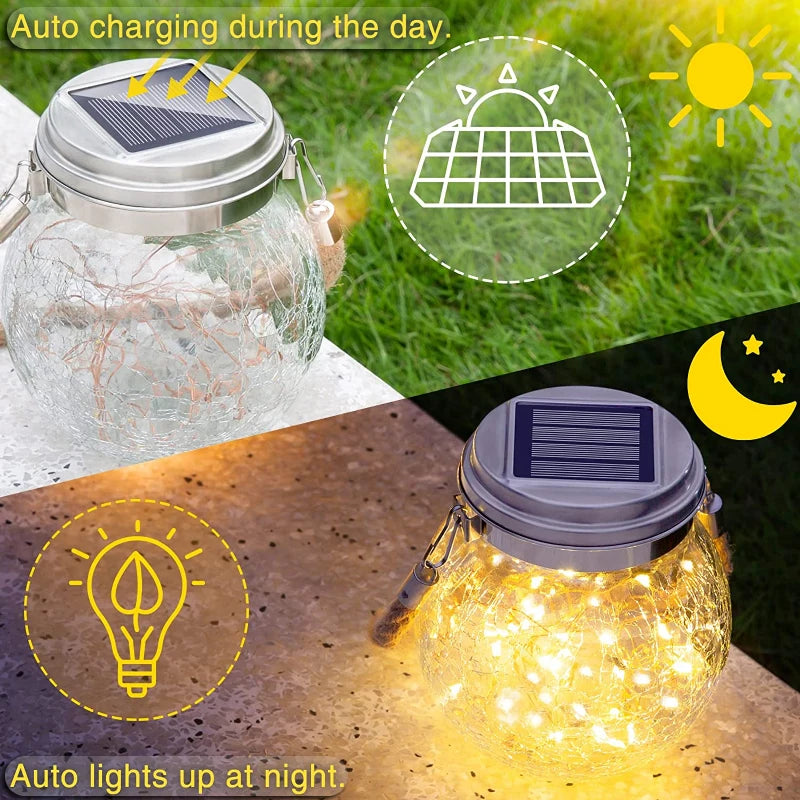 Solar Cracked Glass Jar Lamp IP65 Waterproof 30LED Warm White & Colorful Lights Outdoor String Lights for Garden Patio Yard Tree