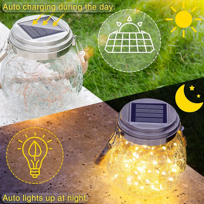 Solar Cracked Glass Jar Lamp IP65 Waterproof 30LED Warm White & Colorful Lights Outdoor String Lights for Garden Patio Yard Tree