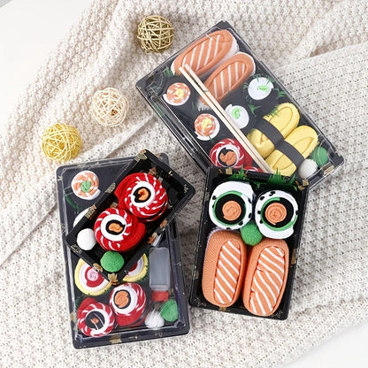 3 pairs of mid-length women's socks, colorful sushi patterns, creative gift boxes, comfortable and breathable, suitable for Chri