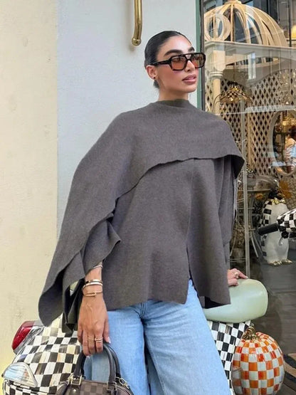 Dames herfst winterjas dames casual commuter jas gebreide losse oversized jas asymmetrische elegante split chique sjaal jas