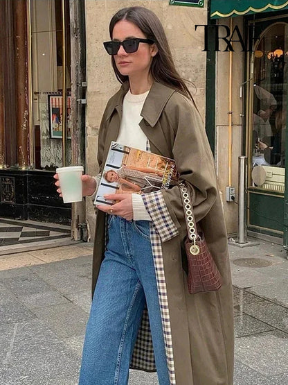 Vrouwen Mode Lange Trench Coat Herfst en Winter Kapel Lange Mouw Single-Breasted Jas Los Puur Kleur Eenvoudige Straatjas