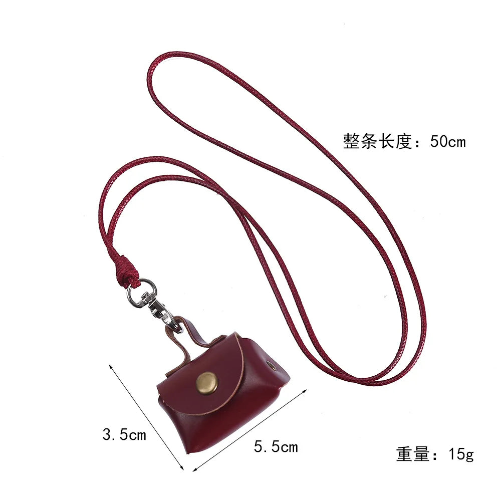 Retro Cute Small Leather Bag Long Necklace for Women Fashion Sweater Chain Neck Hanging Jewelry Versatile Accessory Gift