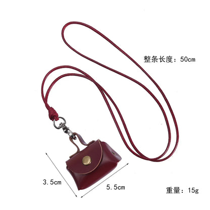 Retro Cute Small Leather Bag Long Necklace for Women Fashion Sweater Chain Neck Hanging Jewelry Versatile Accessory Gift