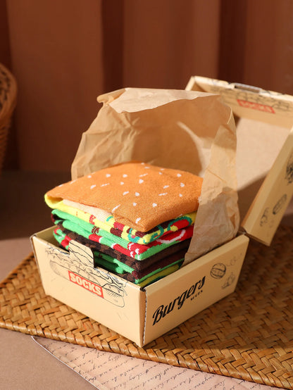 2-paar dezelfde heren- en damessokken met een uniek, creatief en interessant hamburgerontwerp als vakantiecadeau