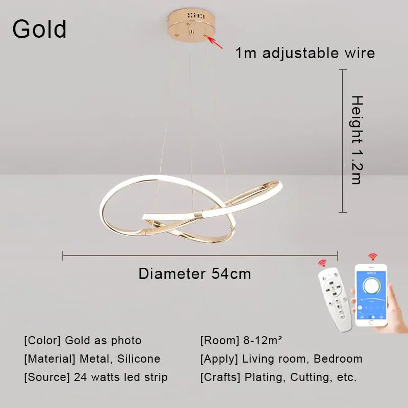 Modern Gold Led Pendant Light Fixtures Dining Room Decoration Home Appliances Living Room Hanging Lamps Remote Control Lustre