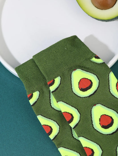 1 paar middellange unisex sokken, nieuwe en interessante sokken met avocadopotjes voor Kerstmis en vier seizoenen