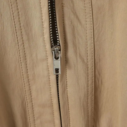 QUOTED 2025 Lente Vrouwen Kaki Gesplitst Kunstleer Revers Safari Jas Front 2 Zakken Elastische Taille Rits Jas Losse Bovenkleding