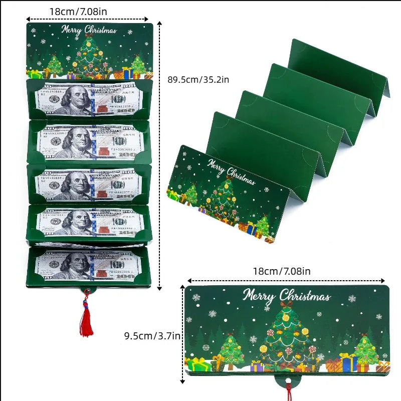 Christmas Santa Claus Folding Banknote Card Merry Christmas Decor with 10 Card Slot Christmas Surprise Party Envelope Money Box