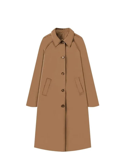 Vrouwen Mode Lange Trench Coat Herfst en Winter Kapel Lange Mouw Single-Breasted Jas Los Puur Kleur Eenvoudige Straatjas