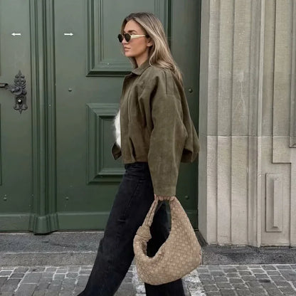 Damesbomberjacks Jassen Mode Turn-down kraag Lange mouwen Losse jassen Vintage vrouwelijke bovenkleding Chique tops