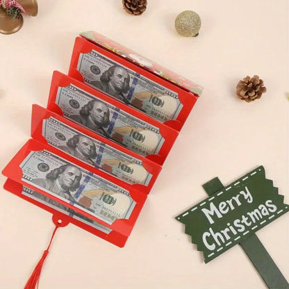 Christmas Santa Claus Folding Banknote Card Merry Christmas Decor with 10 Card Slot Christmas Surprise Party Envelope Money Box
