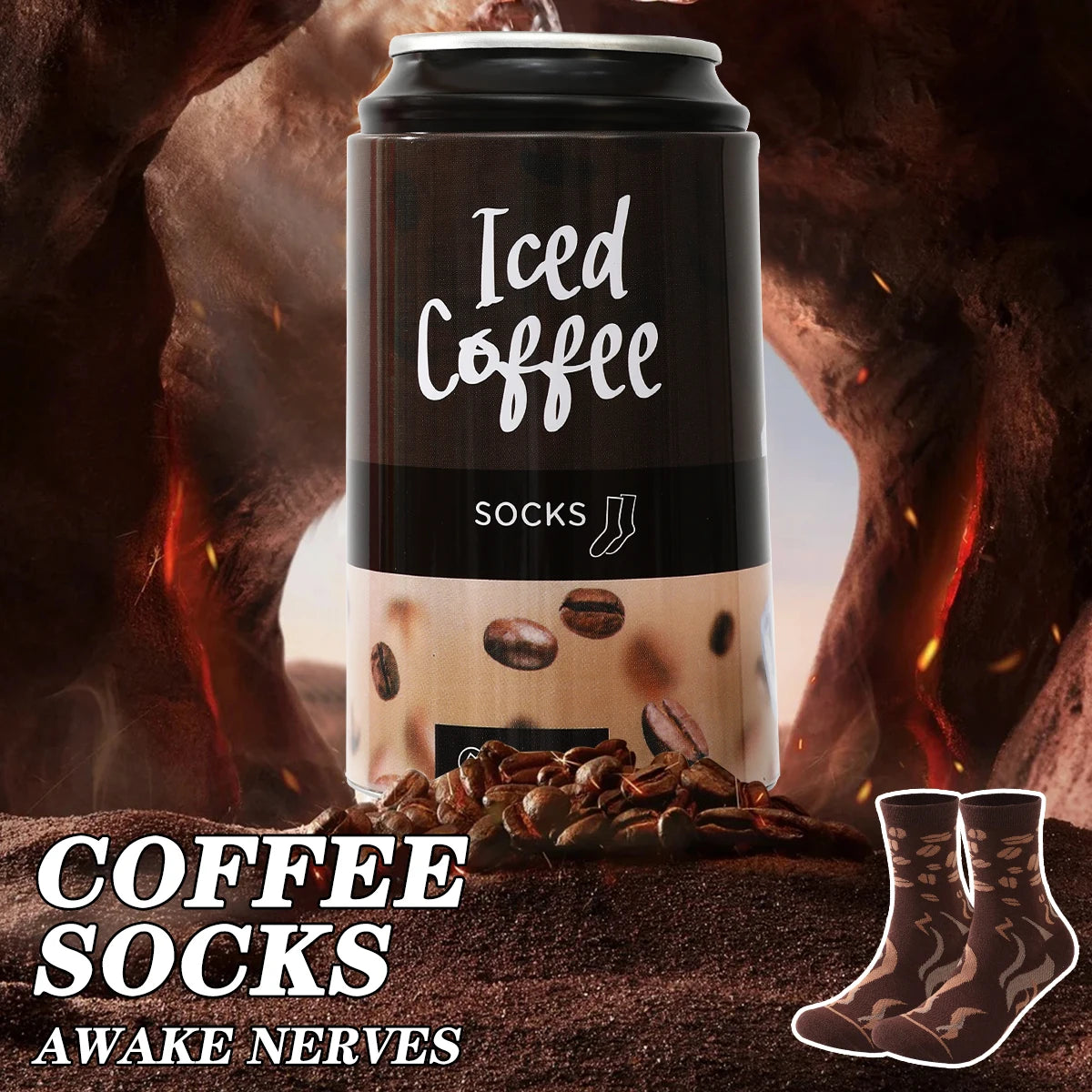 1 pair of mid-calf socks for men and women, featuring a novelty coffee can design, practical and suitable for holiday gifting.