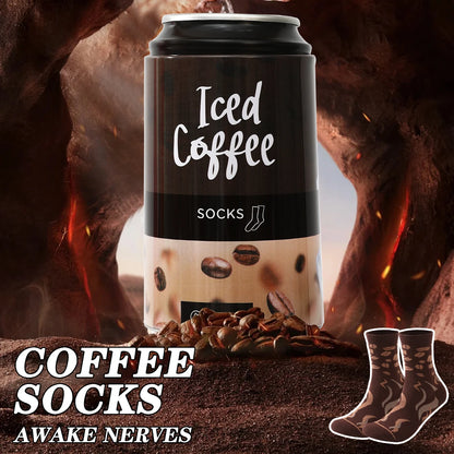 1 pair of mid-calf socks for men and women, featuring a novelty coffee can design, practical and suitable for holiday gifting.