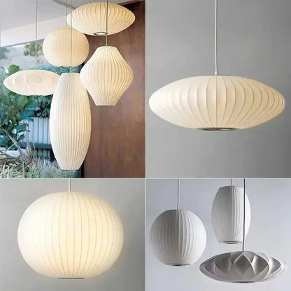 Modern Pure White Silk Pendant Lamp Home Decor Chandeliers for Living Room Bedroom Nordic Drop Light Indoor Lighting Fixtures