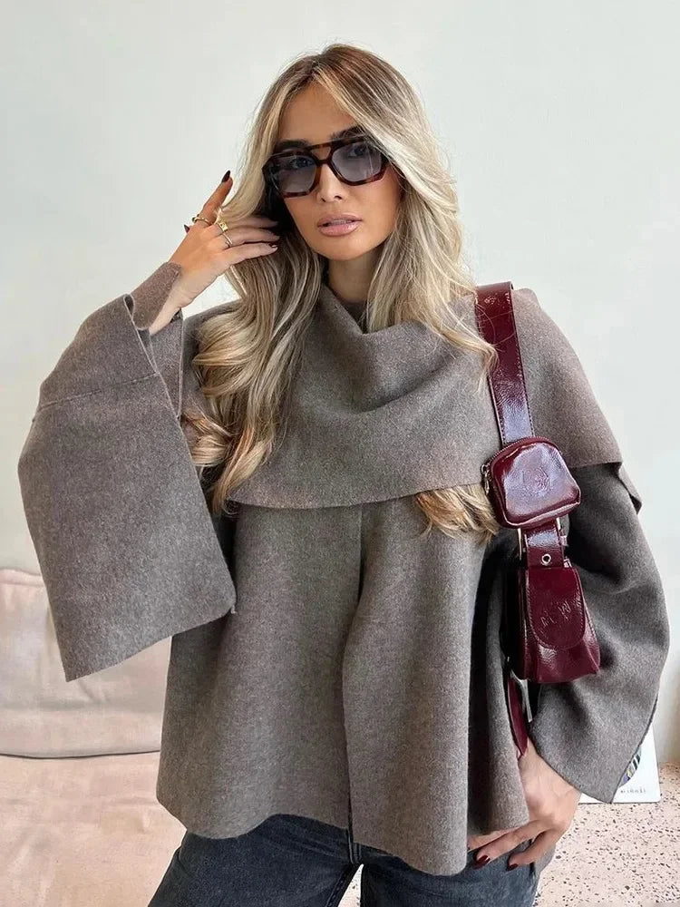 Dames herfst winterjas dames casual commuter jas gebreide losse oversized jas asymmetrische elegante split chique sjaal jas