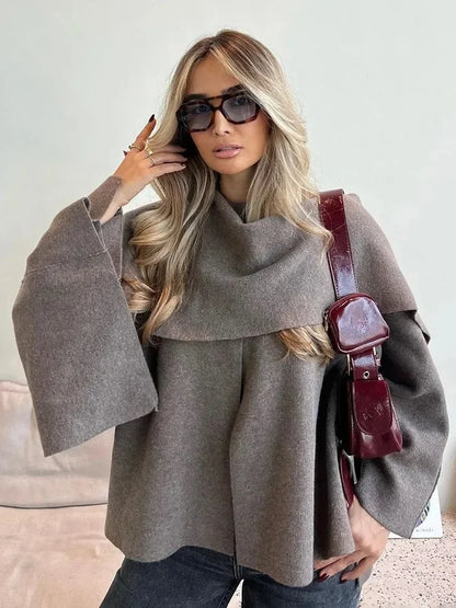 Dames herfst winterjas dames casual commuter jas gebreide losse oversized jas asymmetrische elegante split chique sjaal jas