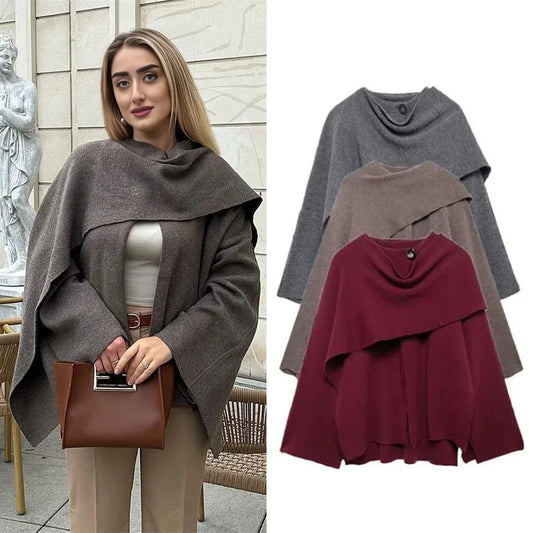 Dames herfst winterjas dames casual commuter jas gebreide losse oversized jas asymmetrische elegante split chique sjaal jas