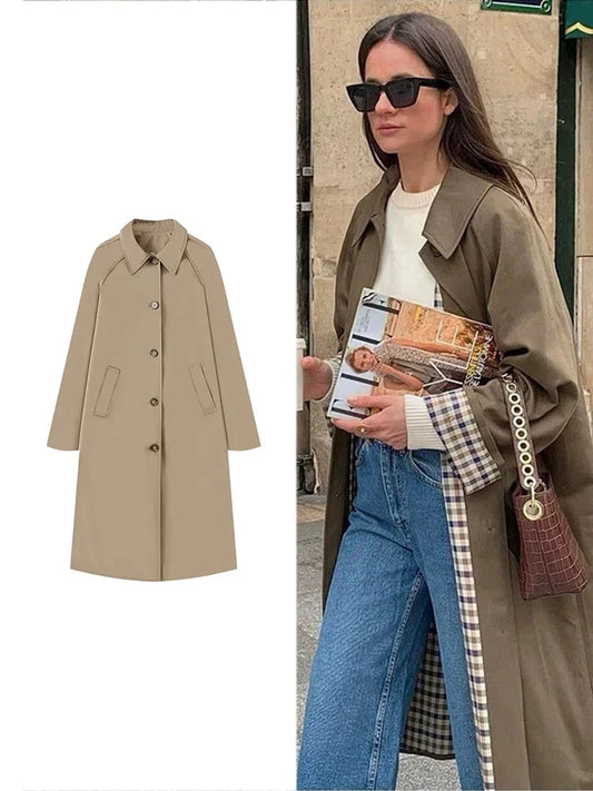 Vrouwen Mode Lange Trench Coat Herfst en Winter Kapel Lange Mouw Single-Breasted Jas Los Puur Kleur Eenvoudige Straatjas