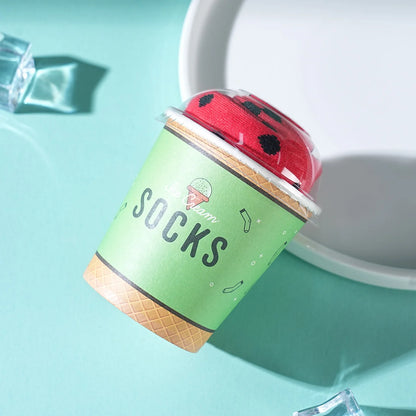 1 paar halfhoge sokken voor mannen en vrouwen, nieuwigheid en leuk, kleurrijke groene cup ijs geschenkdoos sokken, Europese en Amerikaanse modetrendstijl, comfortabel en ademend, feest casual nieuwigheidscadeau, Valentijnsdag, Kerstmis, kerstman, herfst-