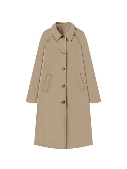 Vrouwen Mode Lange Trench Coat Herfst en Winter Kapel Lange Mouw Single-Breasted Jas Los Puur Kleur Eenvoudige Straatjas