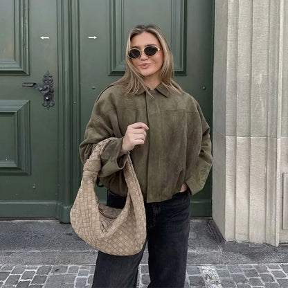 Damesbomberjacks Jassen Mode Turn-down kraag Lange mouwen Losse jassen Vintage vrouwelijke bovenkleding Chique tops