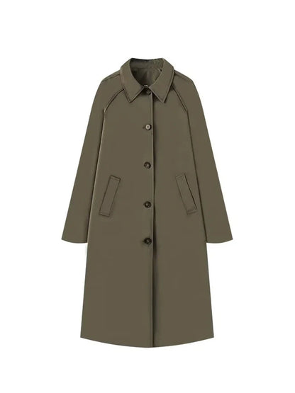 Vrouwen Mode Lange Trench Coat Herfst en Winter Kapel Lange Mouw Single-Breasted Jas Los Puur Kleur Eenvoudige Straatjas