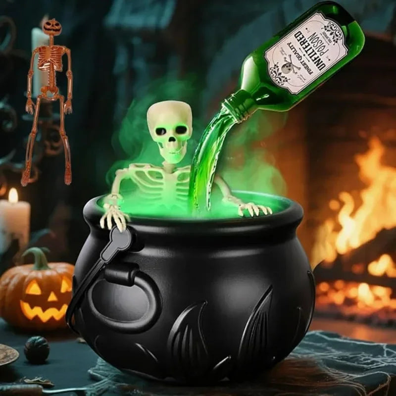 Party Decorations Home Decor Witch Cauldron Fog Machine With Floating Bottle Skull LED Light Halloween Prop Spooky Witchcraft