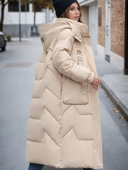 Women's Elegant Winter Thickened Padded Coat - Long Full-Length Warm Jacket with Zipper Closure, Solid Color (//Navy/Burgundy/), Machine Washable Outer Outerwear