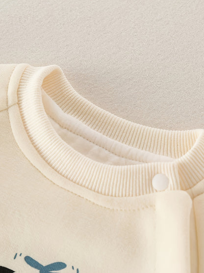 MCDULL SISTER Baby Girl'S Autumn Double-Layer Outfit - Cute Cartoon Bear & Airplane Design, Warm Long Sleeve Romper with Pockets, Loose Fit Spring/Fall Clothing, Soft Fabric, Perfect for Outdoor Play, Baby Girl Clothes, Perfect for Outdoor, J