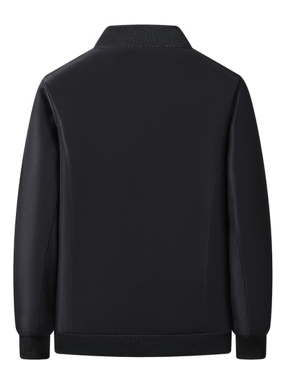 Men's Winter Insulated Full-Zip Jacket with Fleece Lining - Grey Casual Baseball Collar Coat, Zippered Pockets & Polyester Shell for Cold Weather, Outdoor & Everyday Use - Hand Washable (No Dry Clean)