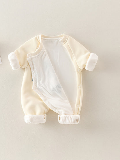 MCDULL SISTER Baby Girl'S Autumn Double-Layer Outfit - Cute Cartoon Bear & Airplane Design, Warm Long Sleeve Romper with Pockets, Loose Fit Spring/Fall Clothing, Soft Fabric, Perfect for Outdoor Play, Baby Girl Clothes, Perfect for Outdoor, J